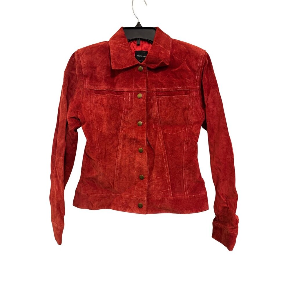 Anonymous Red Suede Petite Jacket Womens Small China Button Front